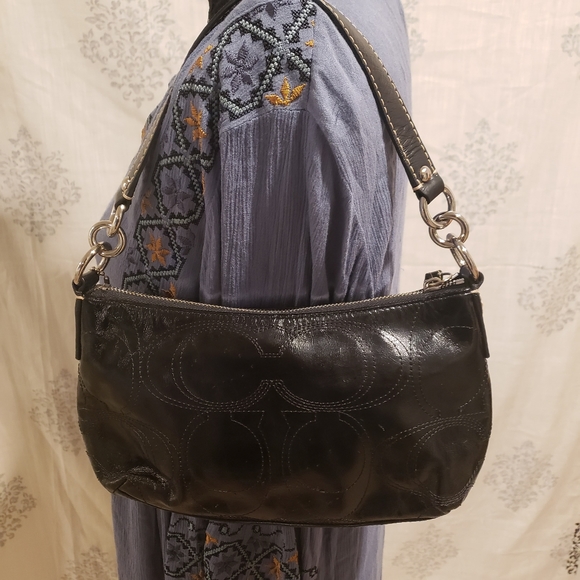 COACH SIGNATURE STRIPE PATENT LEATHER DEMI SWING Shoulder BAG Purse - Picture 3 of 8